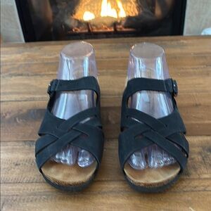 Rott Hannah Blue suede Slip-On Sandals with Crisscross Straps